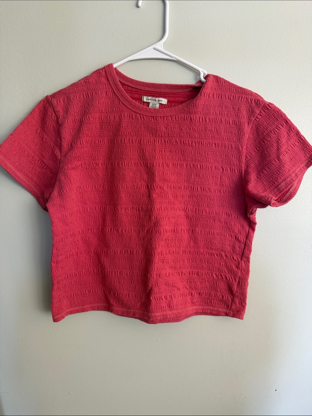 American Eagle Outfitters Textured Cropped Tee in Coral